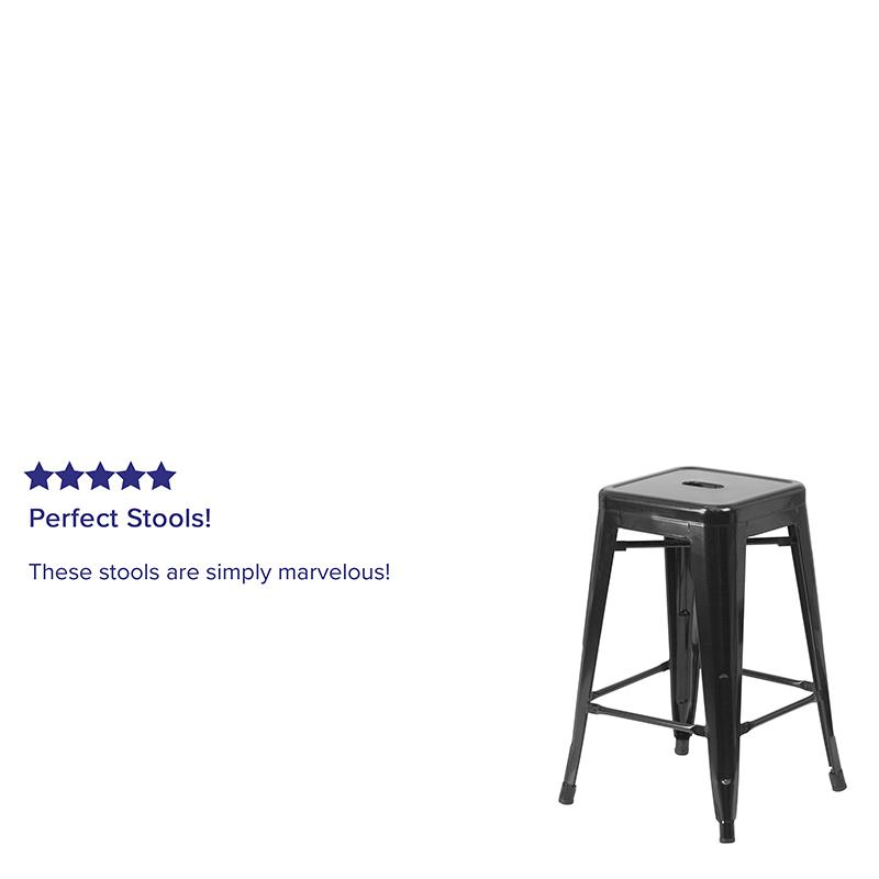 Commercial Grade 24" High Backless Black Metal Indoor-Outdoor Counter Height Stool with Square Seat. Picture 8