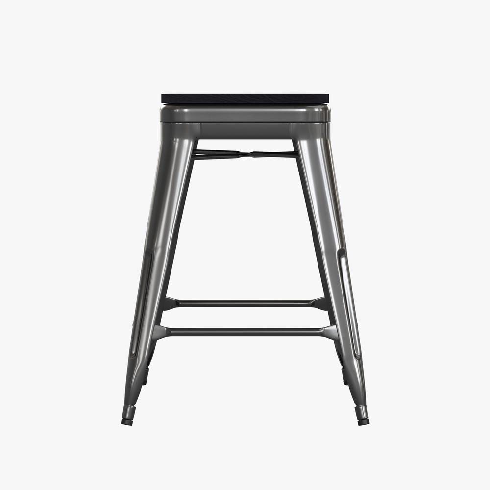 24" High Black Metal Indoor-Counter Height Stool with Black Poly Resin Wood Seat. Picture 10