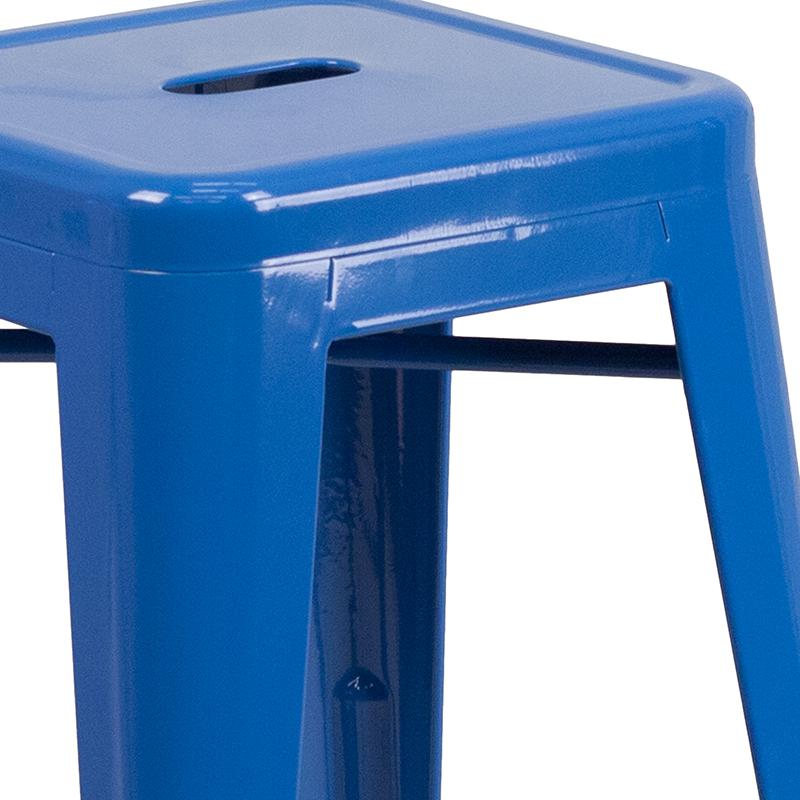 24" High Backless Blue Metal Indoor-Outdoor Counter Height Stool with Seat. Picture 8
