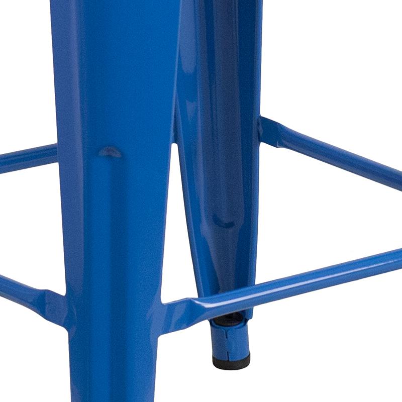 24" High Backless Blue Metal Indoor-Outdoor Counter Height Stool with Seat. Picture 10