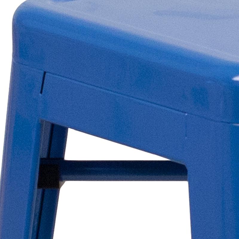 24" High Backless Blue Metal Indoor-Outdoor Counter Height Stool with Seat. Picture 9