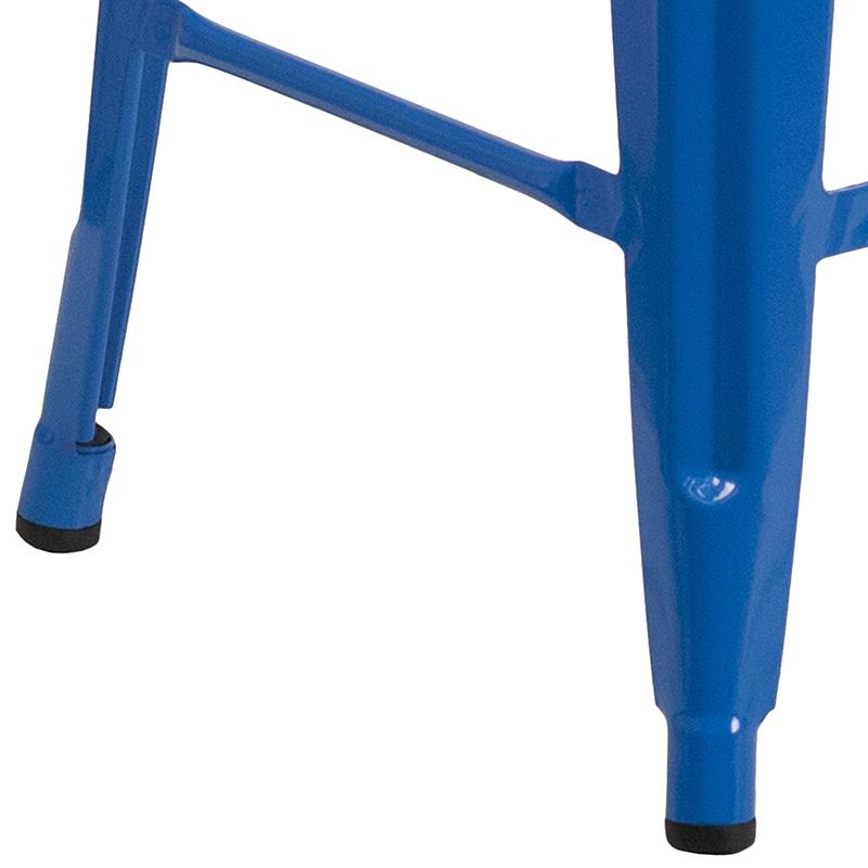 Commercial Grade 24" High Backless Blue Metal Indoor-Outdoor Counter Height Stool with Square Seat. Picture 4