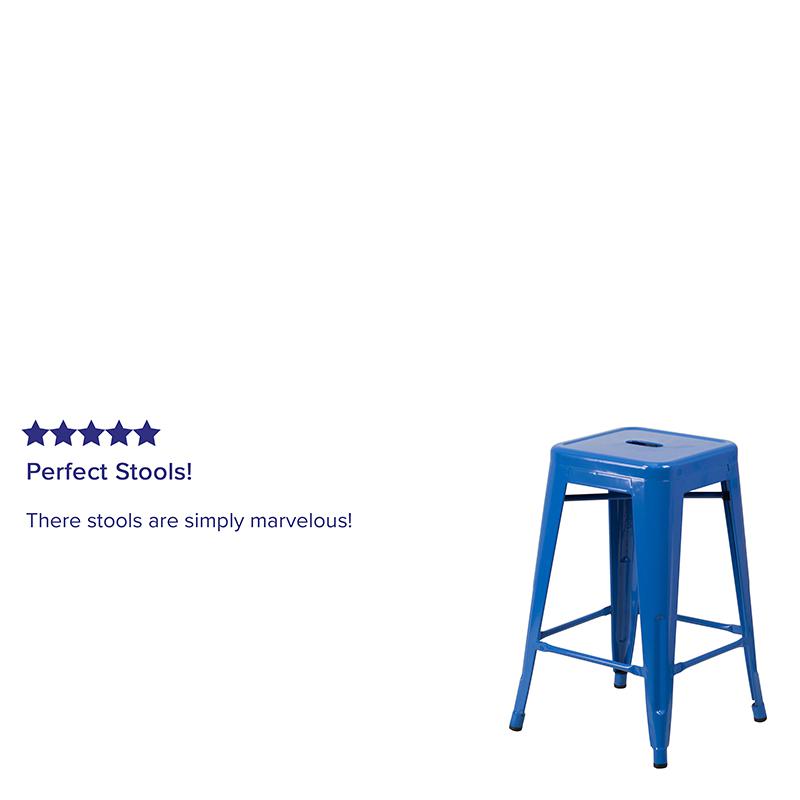 24" High Backless Blue Metal Indoor-Outdoor Counter Height Stool with Seat. Picture 4