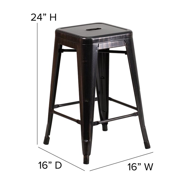 Commercial Grade 24" High Backless Black-Antique Gold Metal Indoor-Outdoor Counter Height Stool with Square Seat. Picture 2