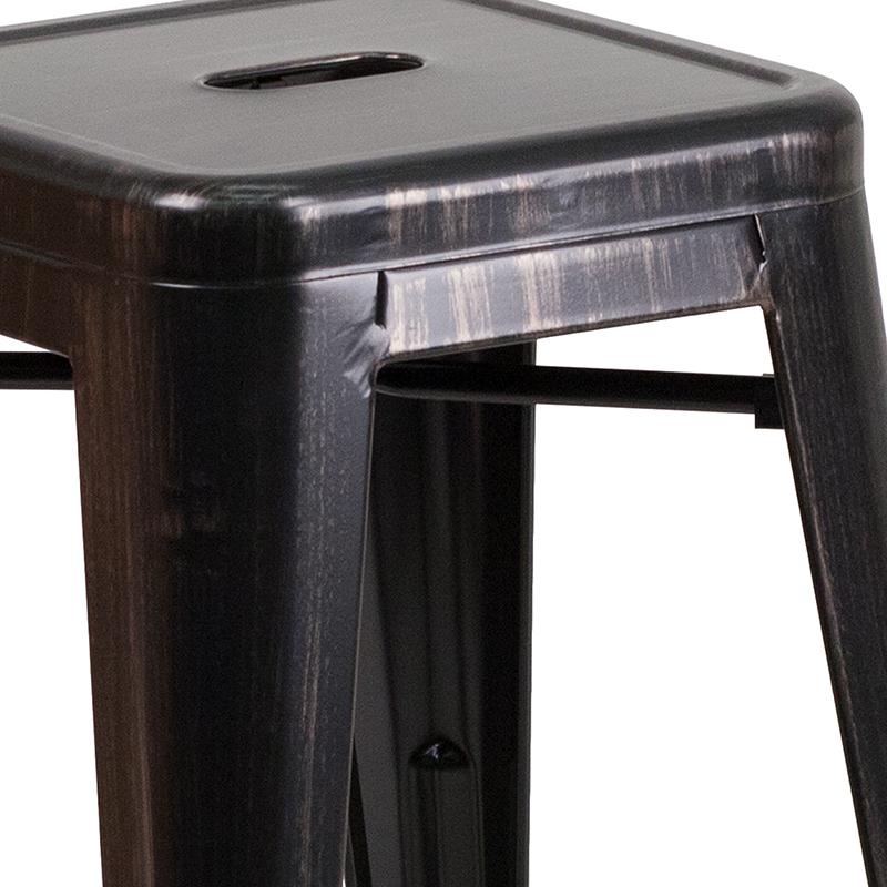 Commercial Grade 24" High Backless Black-Antique Gold Metal Indoor-Outdoor Counter Height Stool with Square Seat. Picture 3