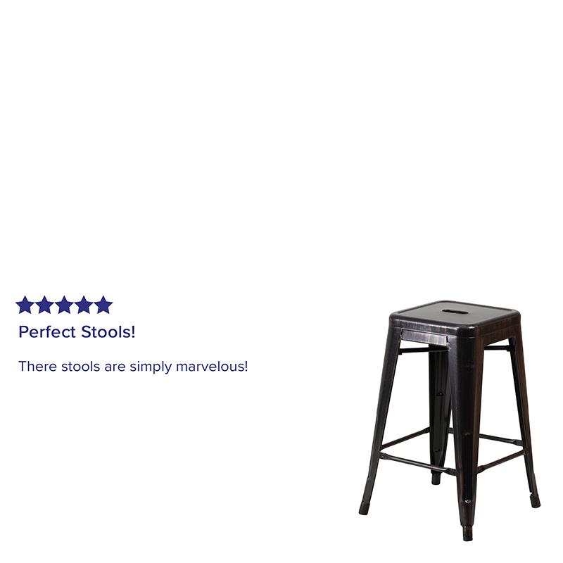 Commercial Grade 24" High Backless Black-Antique Gold Metal Indoor-Outdoor Counter Height Stool with Square Seat. Picture 4
