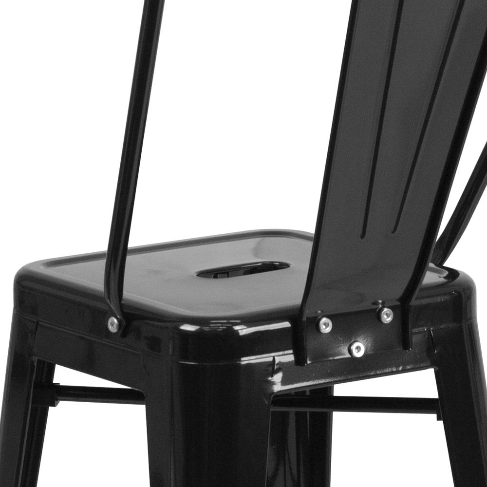Commercial Grade 24" High Black Metal Indoor-Outdoor Counter Height Stool with Removable Back. Picture 8