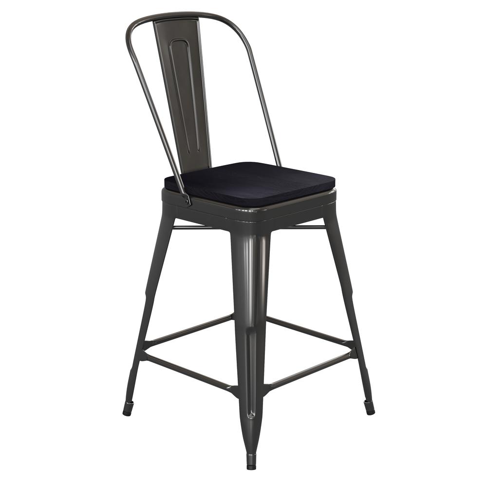 24" High Black Metal Indoor-Counter Height Stool with Removable Back. Picture 2