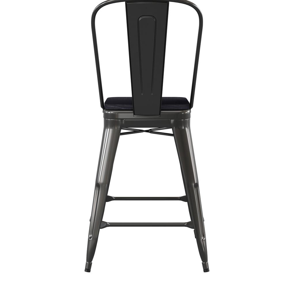 24" High Black Metal Indoor-Counter Height Stool with Removable Back. Picture 9