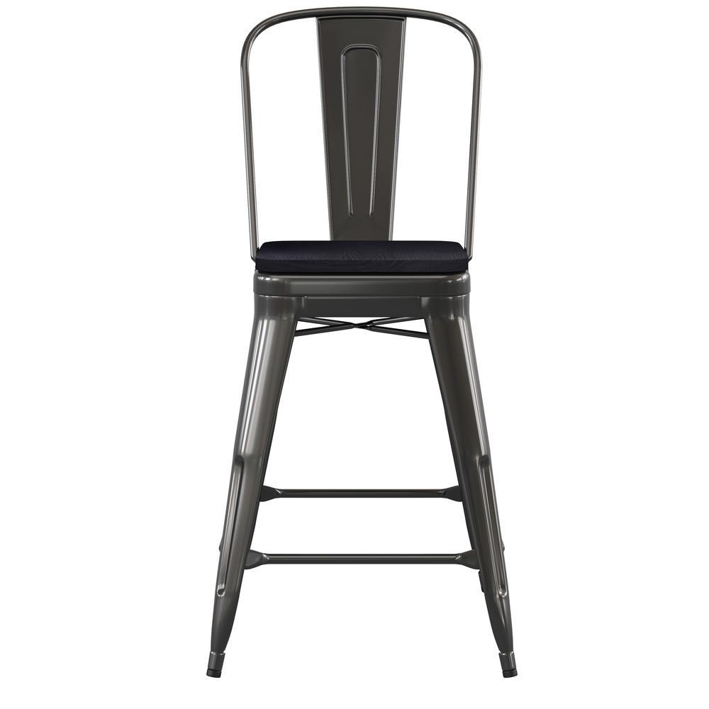 24" High Black Metal Indoor-Counter Height Stool with Removable Back. Picture 11