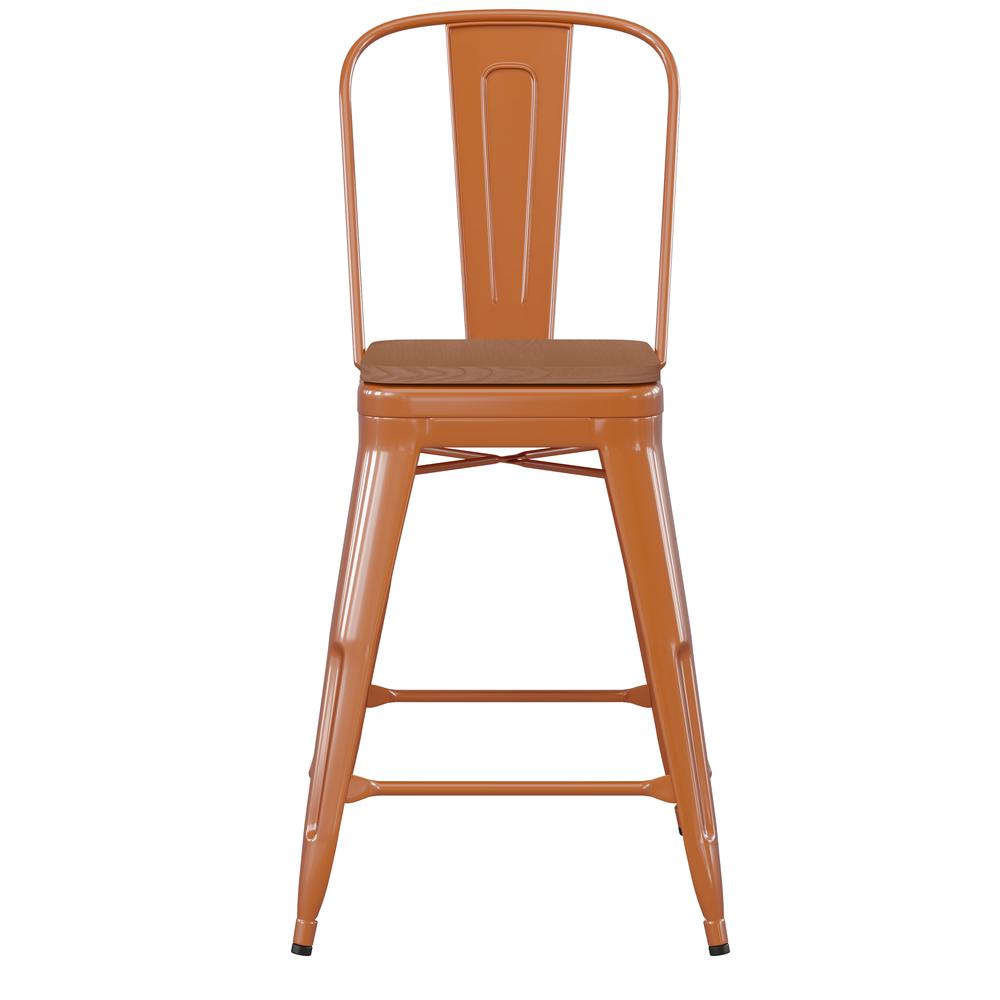 24" High Orange Metal Indoor-Counter Height Stool with Removable Back. Picture 11