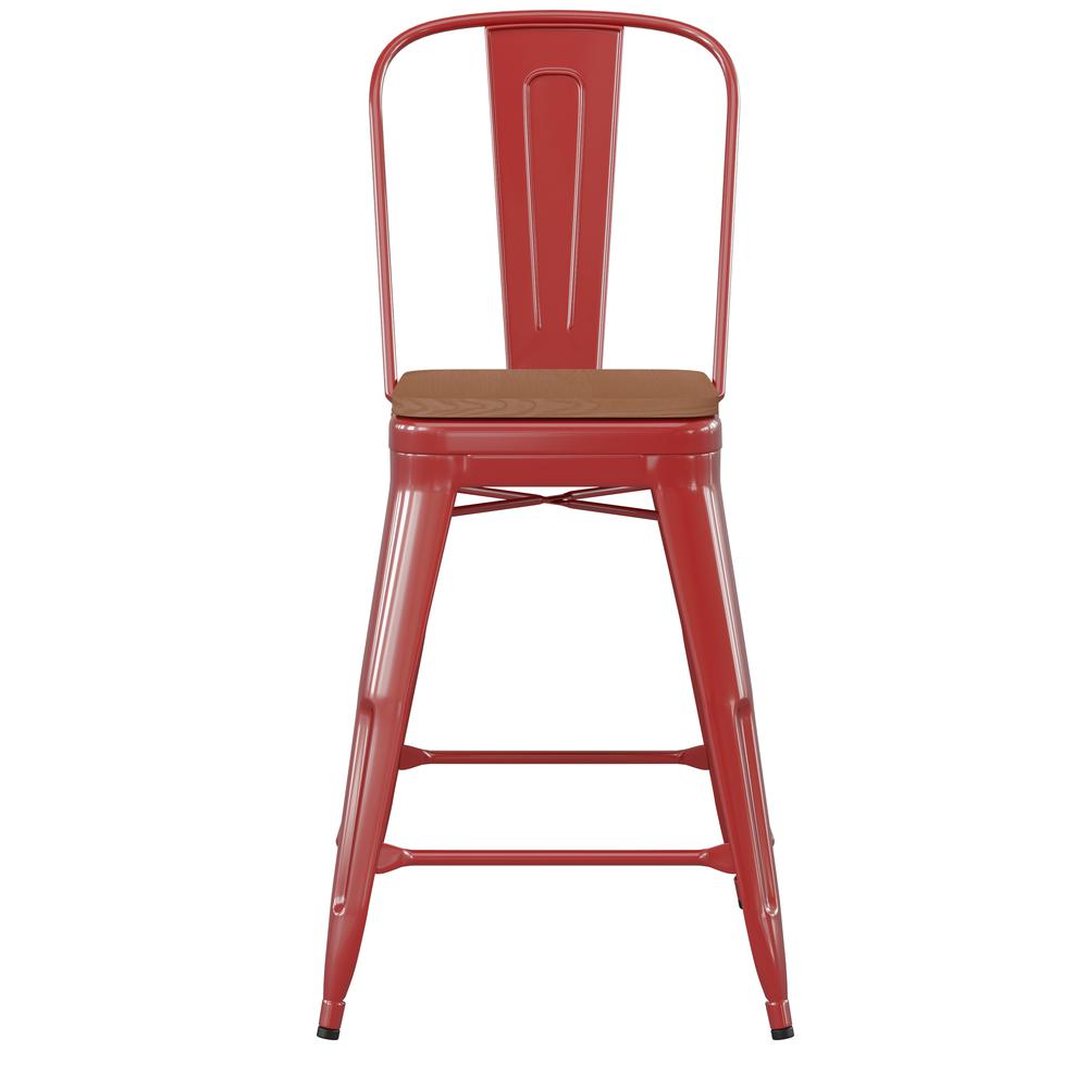 24" High Red Metal Indoor-Counter Height Stool with Removable Back. Picture 11