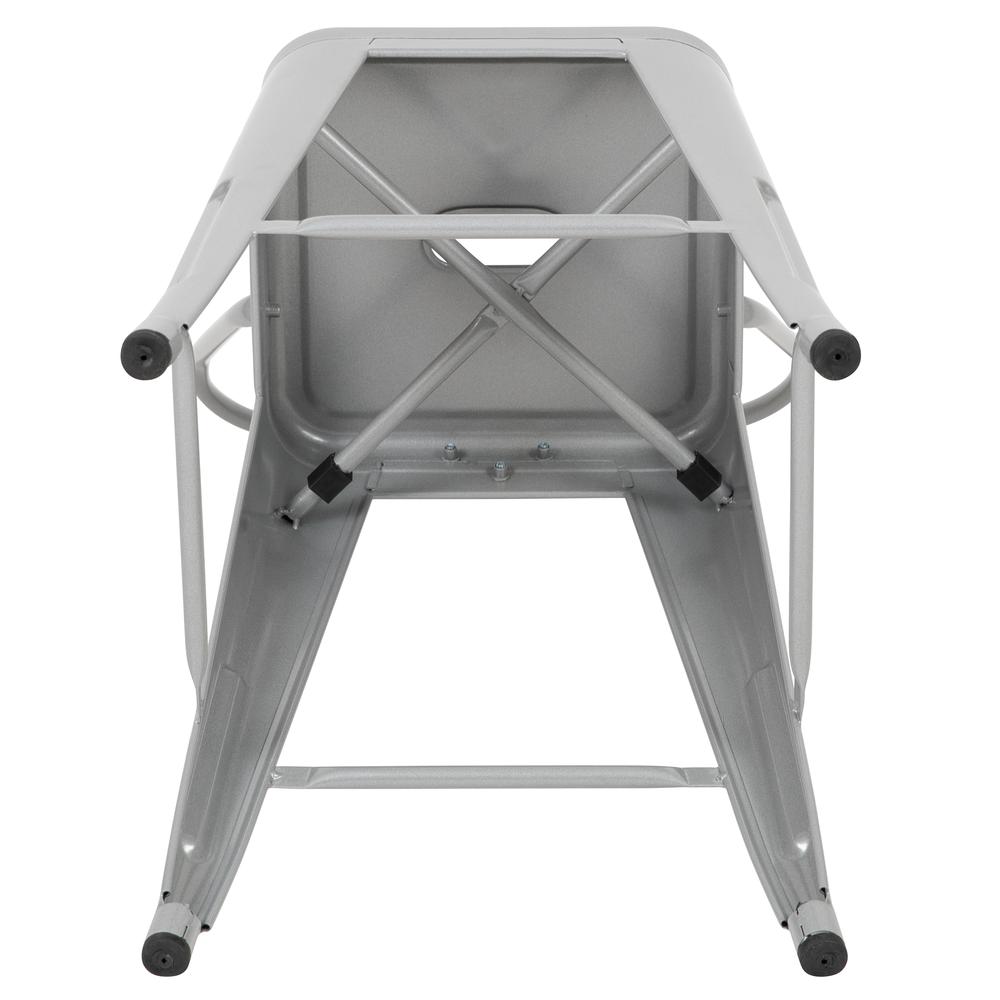 Commercial Grade 24" High Silver Metal Indoor-Outdoor Counter Height Stool with Removable Back. Picture 10