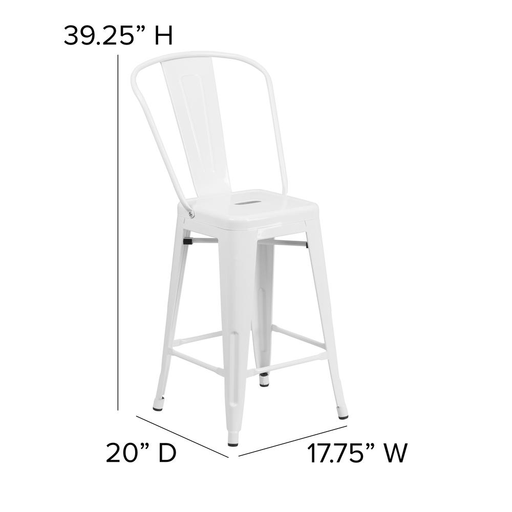 Commercial Grade 24" High White Metal Indoor-Outdoor Counter Height Stool with Removable Back. Picture 2