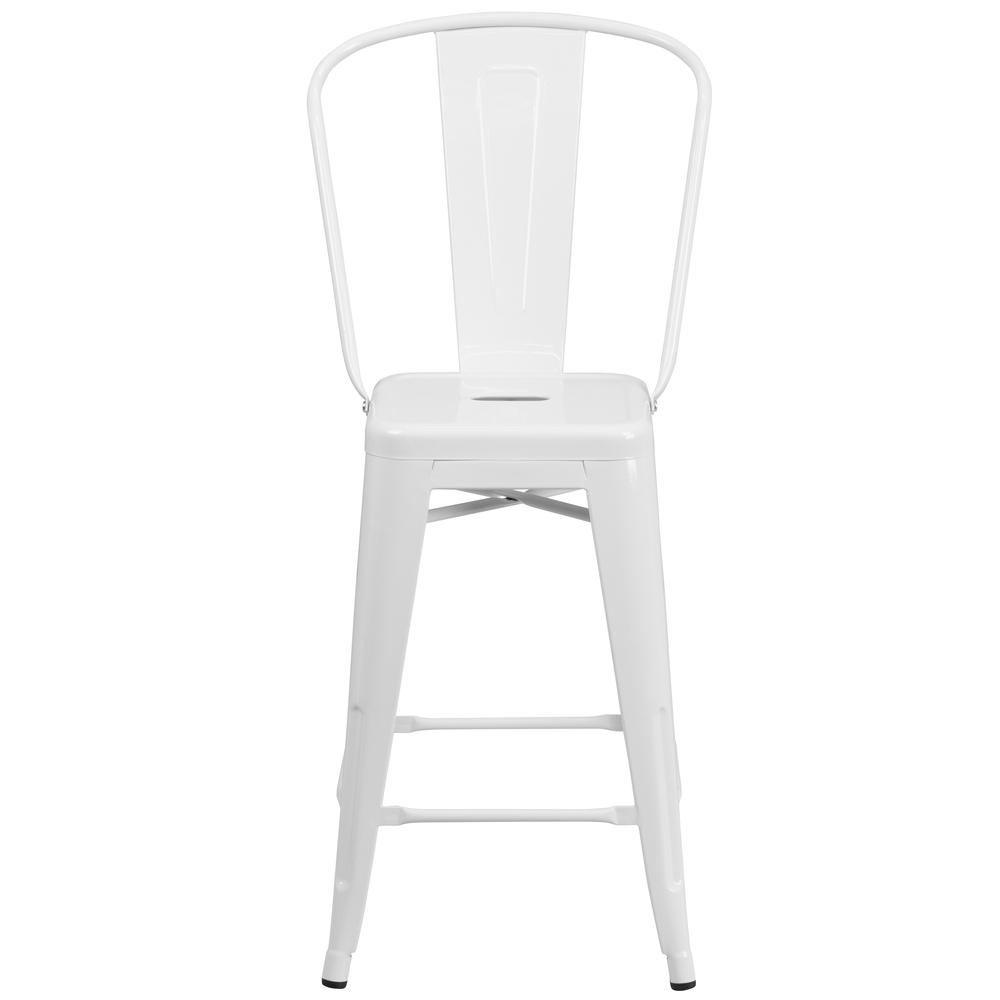 Commercial Grade 24" High White Metal Indoor-Outdoor Counter Height Stool with Removable Back. Picture 5