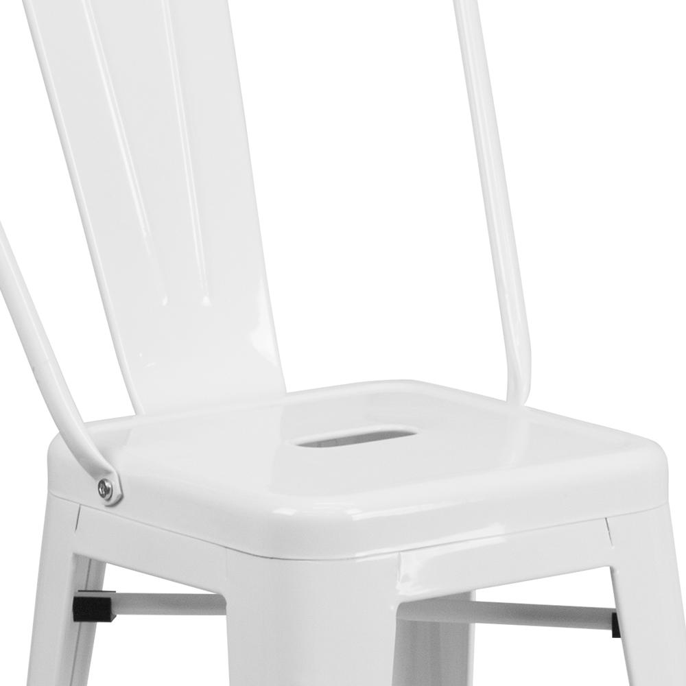 Commercial Grade 24" High White Metal Indoor-Outdoor Counter Height Stool with Removable Back. Picture 7