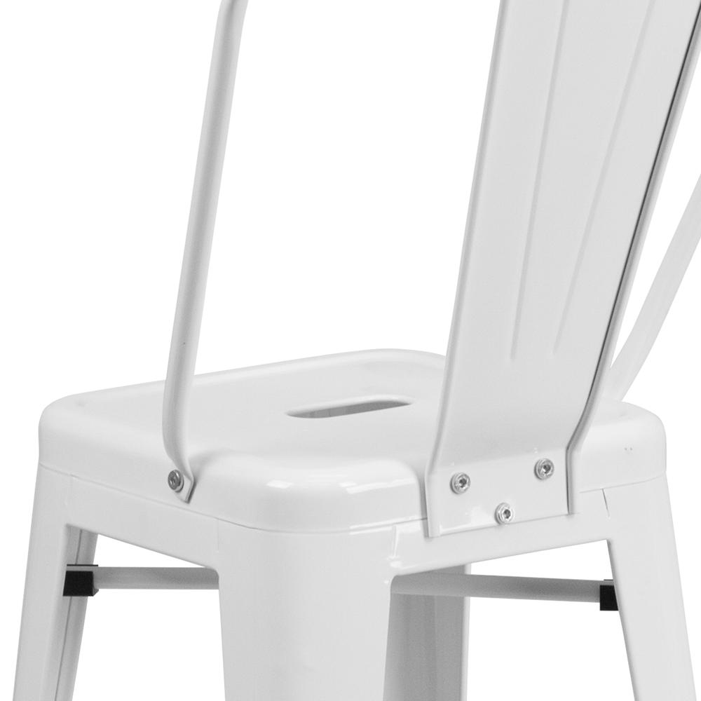 Commercial Grade 24" High White Metal Indoor-Outdoor Counter Height Stool with Removable Back. Picture 8