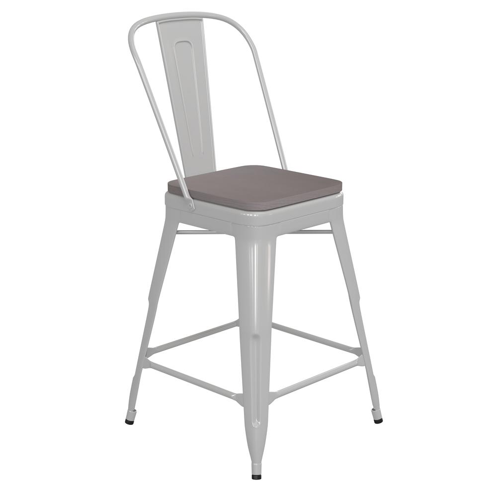 24" High White Metal Indoor-Counter Height Stool with Removable Back. Picture 2