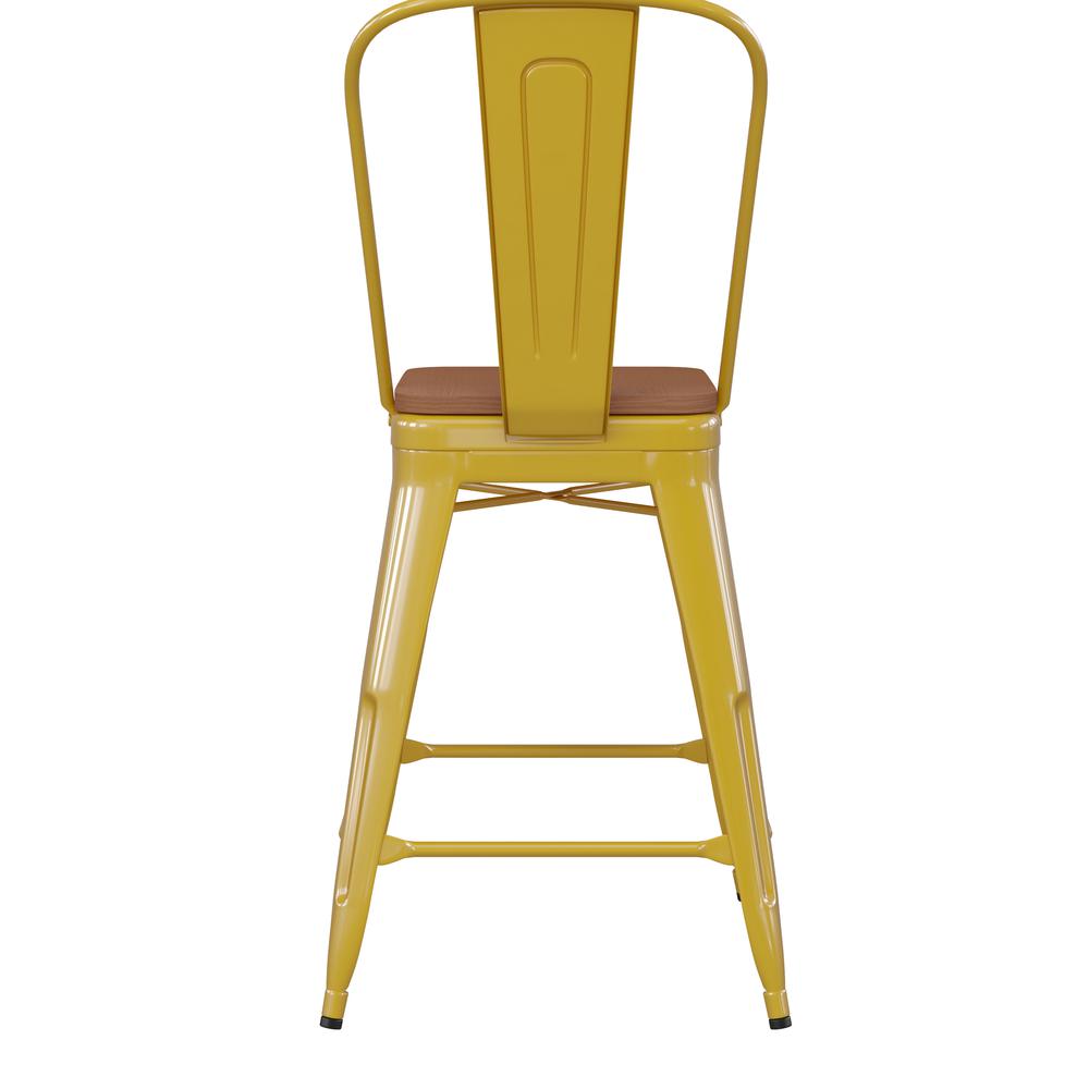24" High Yellow Metal Indoor-Counter Height Stool with Removable Back. Picture 9