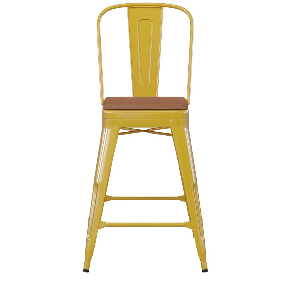 24" High Yellow Metal Indoor-Counter Height Stool with Removable Back. Picture 11