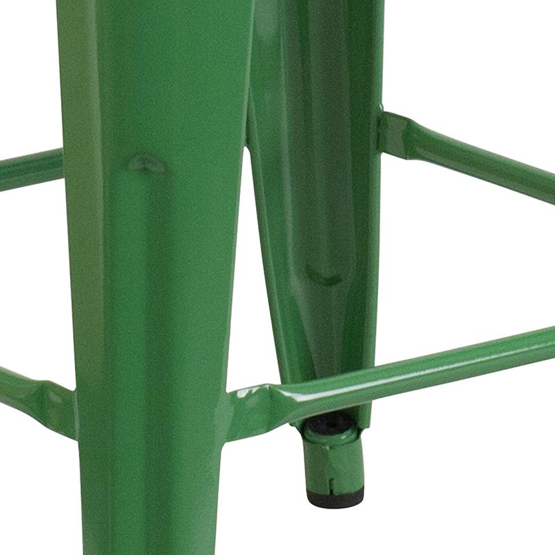 Commercial Grade 24" High Backless Green Metal Indoor-Outdoor Counter Height Stool with Square Seat. Picture 8