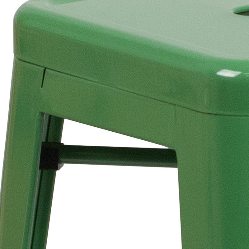 Commercial Grade 24" High Backless Green Metal Indoor-Outdoor Counter Height Stool with Square Seat. Picture 10