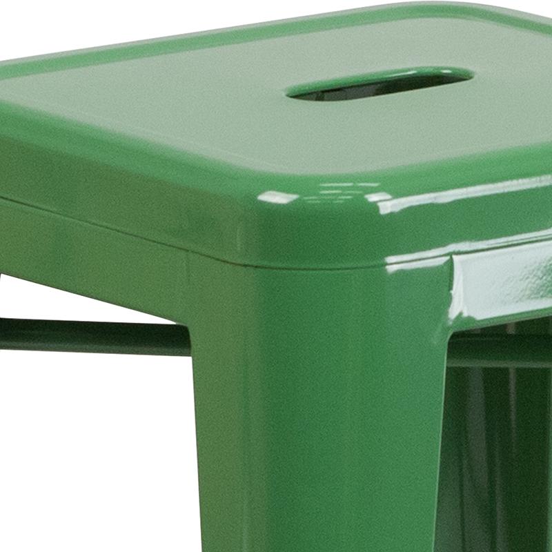 Commercial Grade 24" High Backless Green Metal Indoor-Outdoor Counter Height Stool with Square Seat. Picture 7