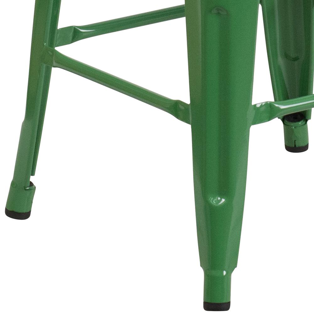 24" High Backless Green Metal Counter Height Stool with Square Wood Seat. Picture 3