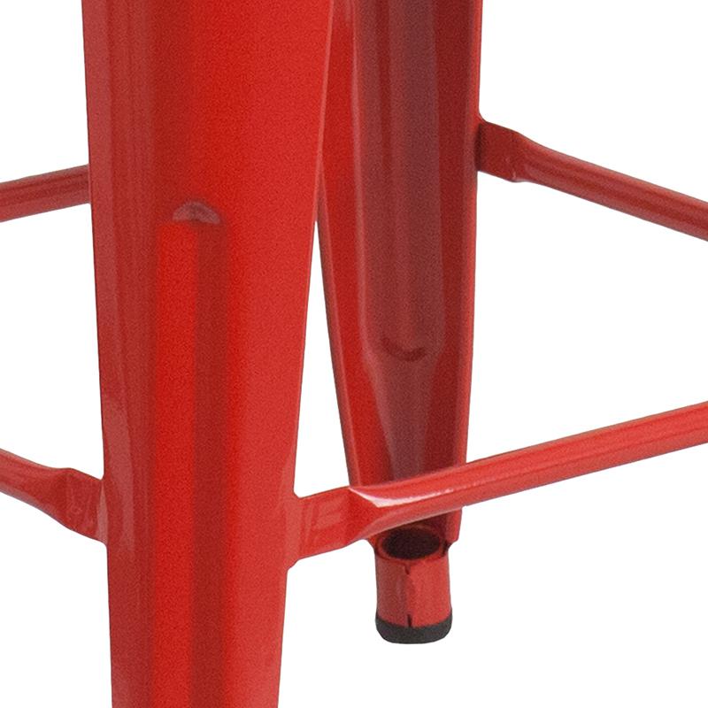 Commercial Grade 24" High Backless Red Metal Indoor-Outdoor Counter Height Stool with Square Seat. Picture 9