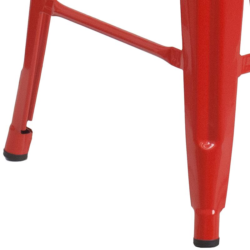 Commercial Grade 24" High Backless Red Metal Indoor-Outdoor Counter Height Stool with Square Seat. Picture 4