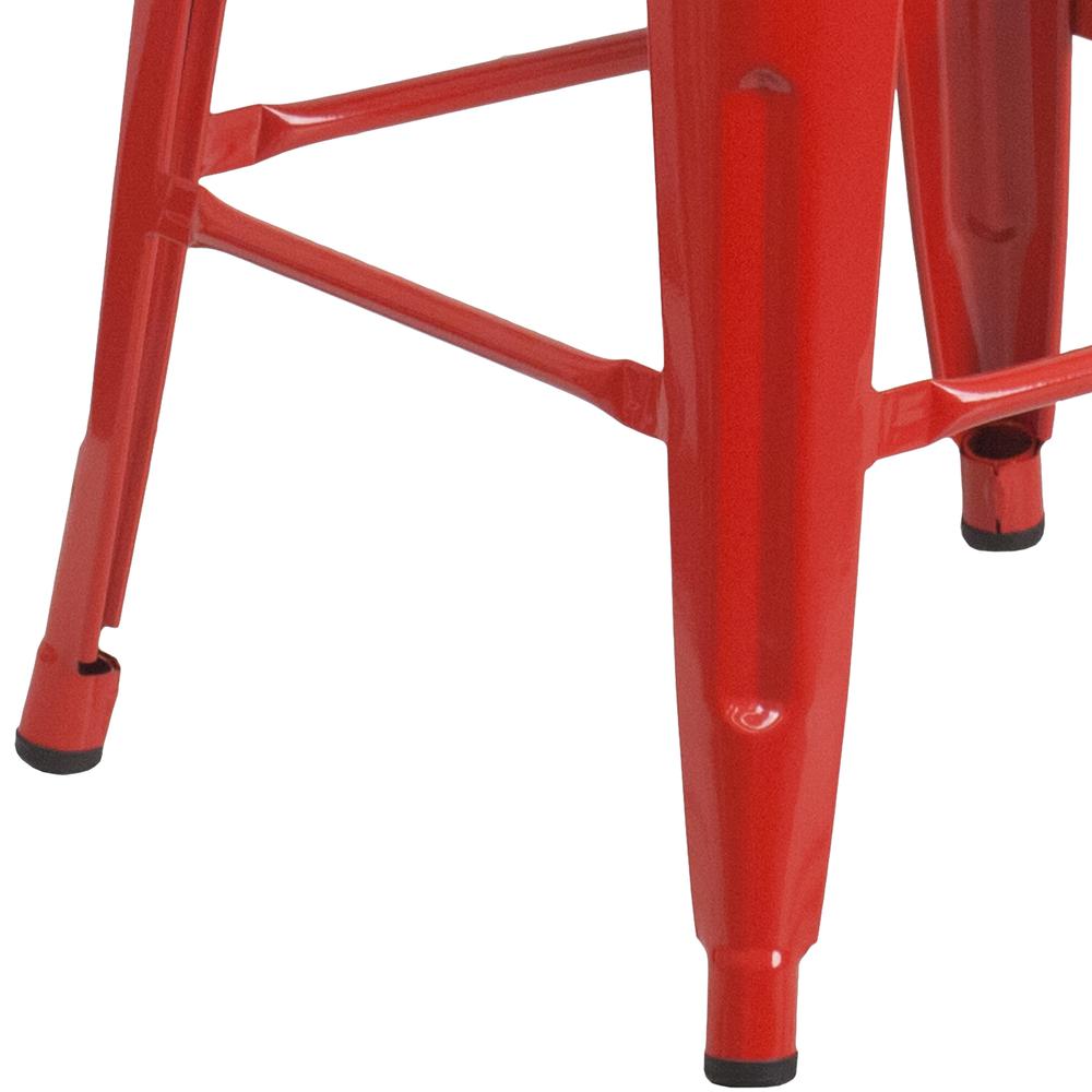 24" High Backless Red Metal Counter Height Stool with Square Wood Seat. Picture 3
