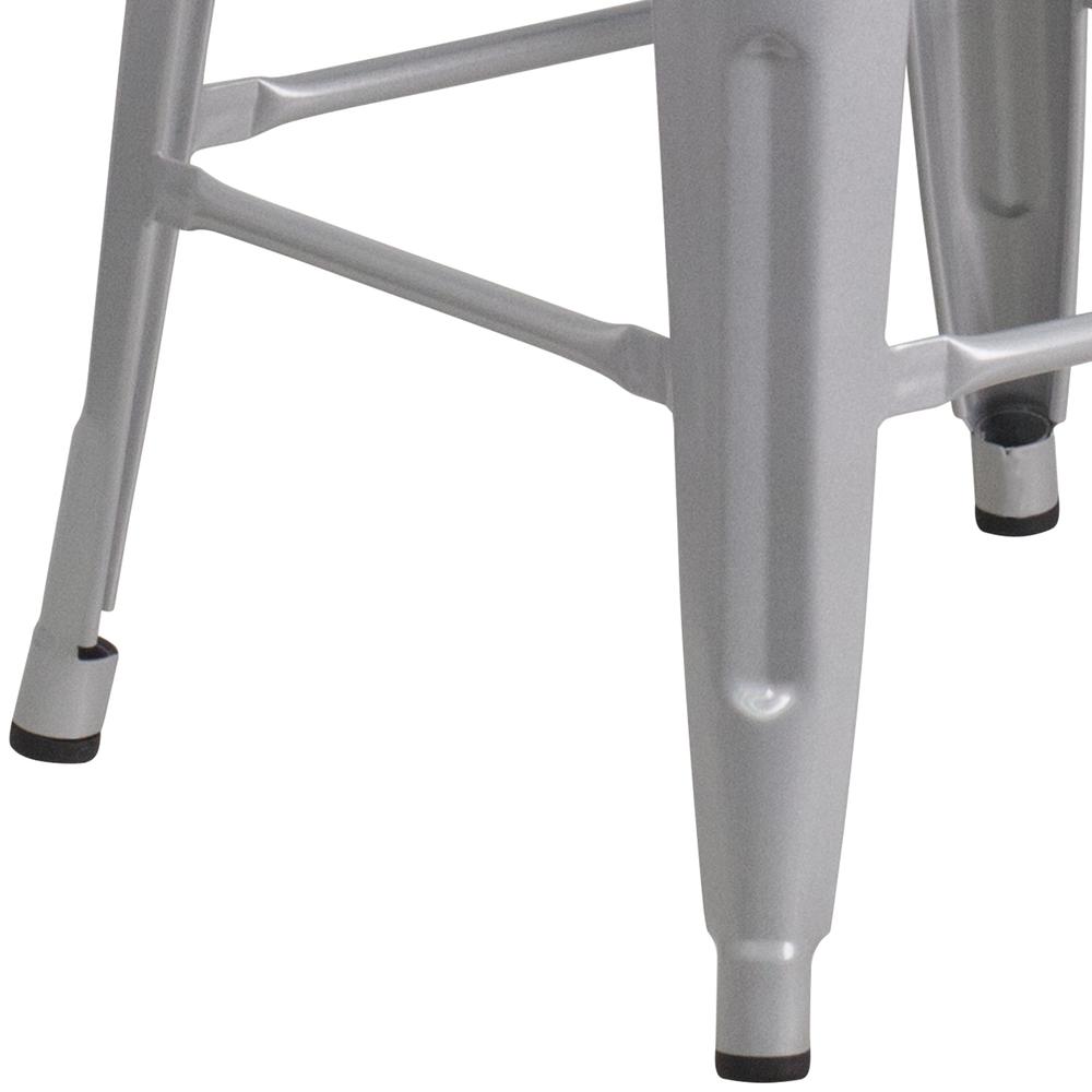 24" High Backless Silver Metal Counter Height Stool with Square Wood Seat. Picture 3