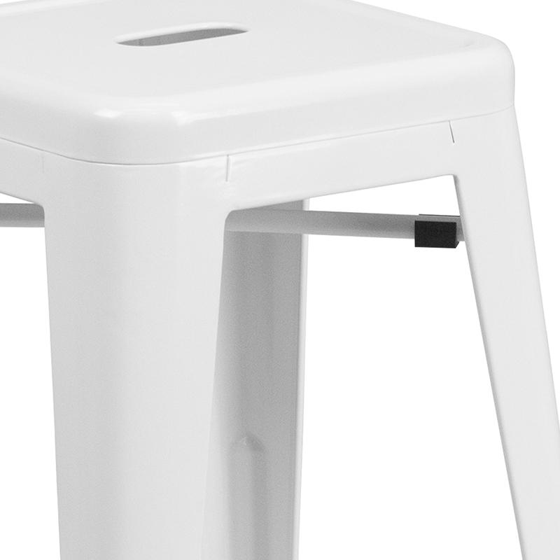 Commercial Grade 24" High Backless White Metal Indoor-Outdoor Counter Height Stool with Square Seat. Picture 8