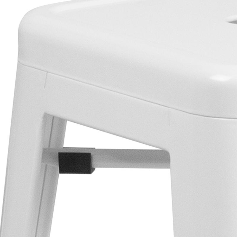 Commercial Grade 24" High Backless White Metal Indoor-Outdoor Counter Height Stool with Square Seat. Picture 10