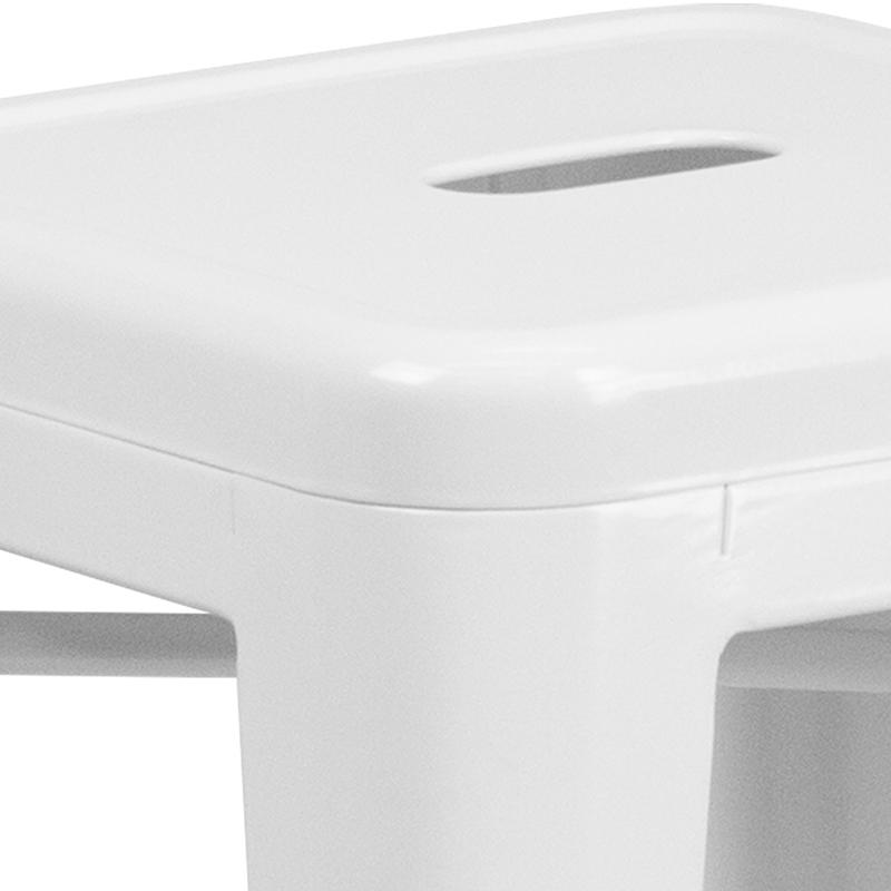 Commercial Grade 24" High Backless White Metal Indoor-Outdoor Counter Height Stool with Square Seat. Picture 5
