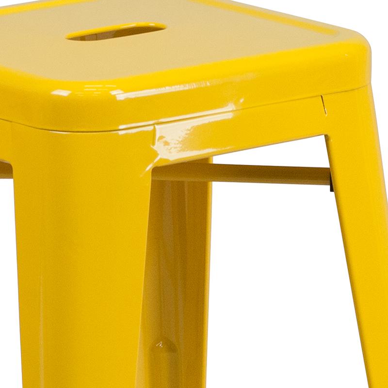 Commercial Grade 24" High Backless Yellow Metal Indoor-Outdoor Counter Height Stool with Square Seat. Picture 9