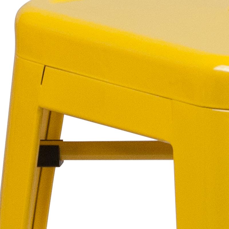Commercial Grade 24" High Backless Yellow Metal Indoor-Outdoor Counter Height Stool with Square Seat. Picture 11