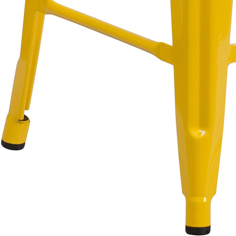 Commercial Grade 24" High Backless Yellow Metal Indoor-Outdoor Counter Height Stool with Square Seat. Picture 8