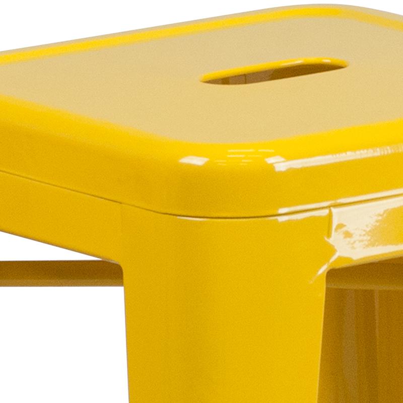 Commercial Grade 24" High Backless Yellow Metal Indoor-Outdoor Counter Height Stool with Square Seat. Picture 7
