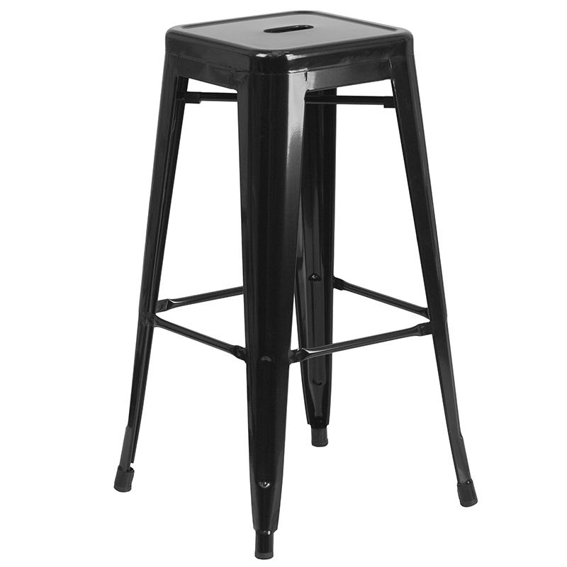 Commercial Grade 30" High Backless Black Metal Indoor-Outdoor Barstool with Square Seat. Picture 1