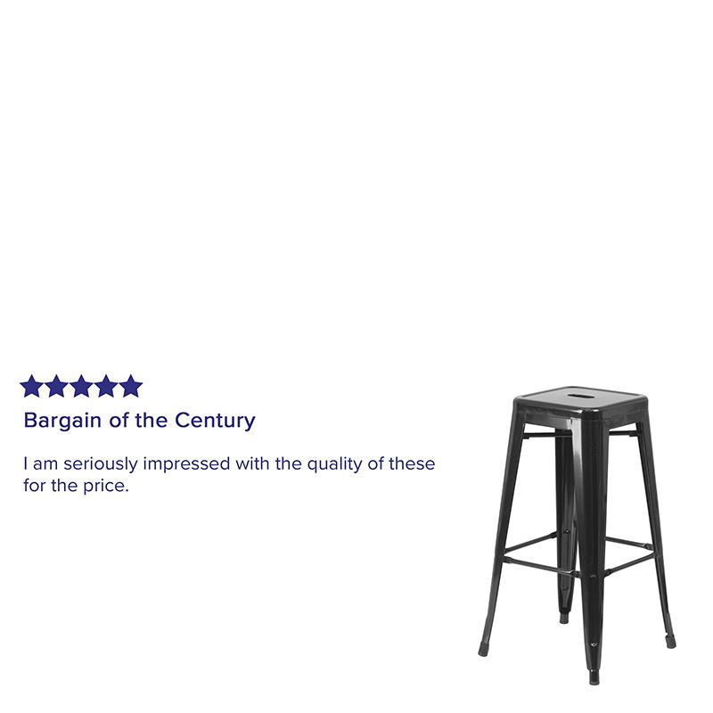 Commercial Grade 30" High Backless Black Metal Indoor-Outdoor Barstool with Square Seat. Picture 8