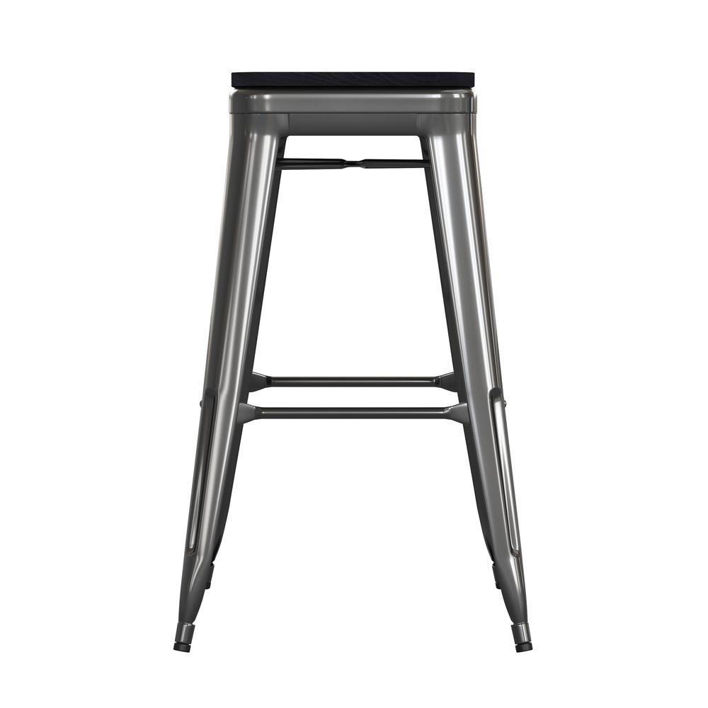 Kai Commercial Grade 30" High Backless Black Metal Indoor-Outdoor Barstool with Square Black Poly Resin Wood Seat. Picture 10