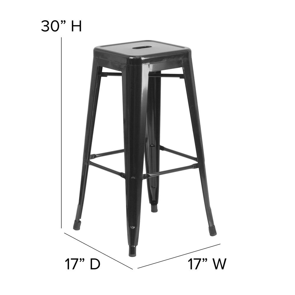 30" High Black Metal Indoor-Outdoor Barstool with Teak Poly Resin Wood Seat. Picture 5