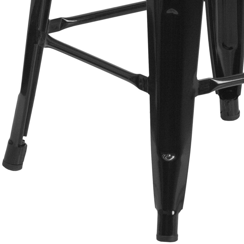 30" High Backless Black Metal Barstool with Square Wood Seat. Picture 4