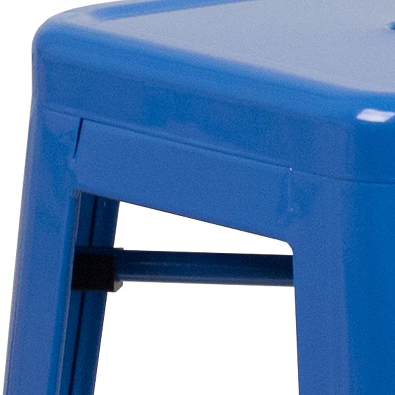 30" High Backless Blue Metal Indoor-Outdoor Barstool with Square Seat. Picture 8