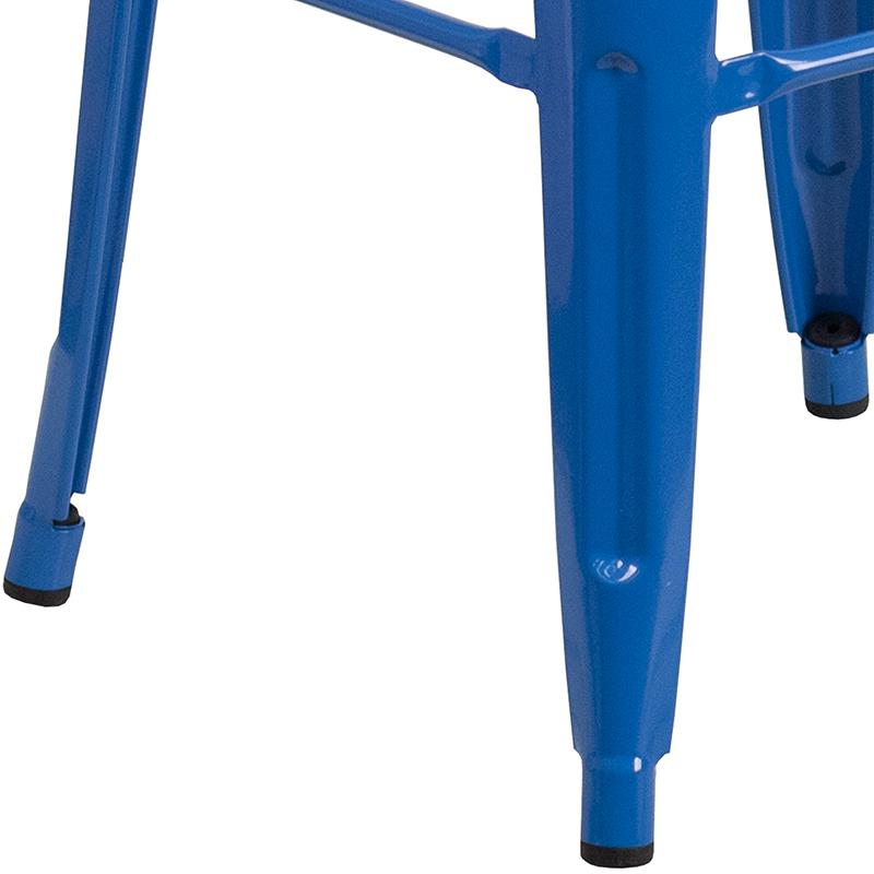 Commercial Grade 30" High Backless Blue Metal Indoor-Outdoor Barstool with Square Seat. Picture 4