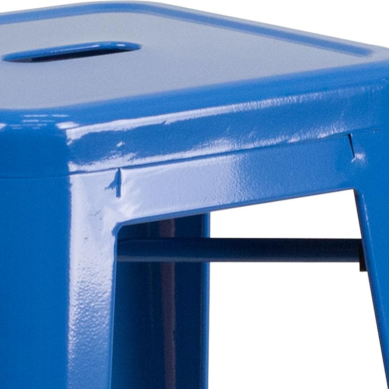 30" High Backless Blue Metal Indoor-Outdoor Barstool with Square Seat. Picture 10