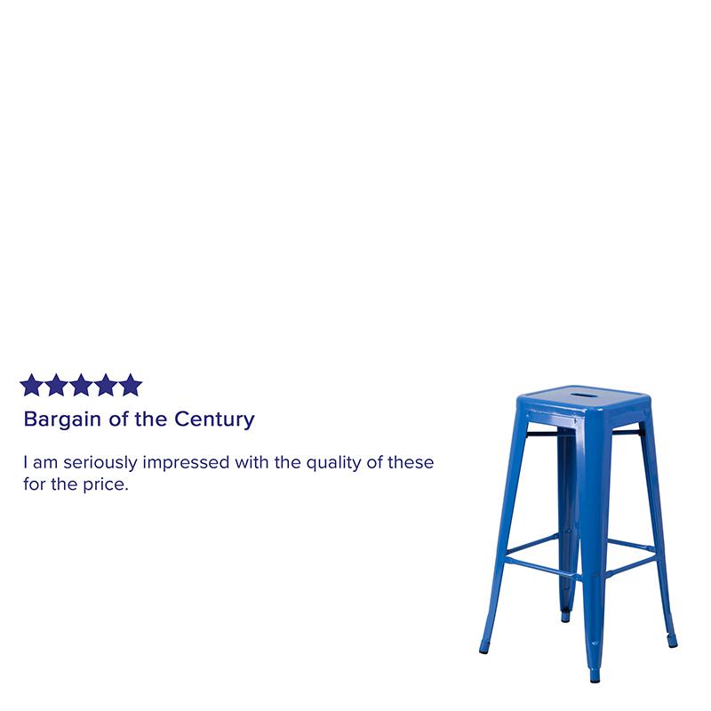Commercial Grade 30" High Backless Blue Metal Indoor-Outdoor Barstool with Square Seat. Picture 7