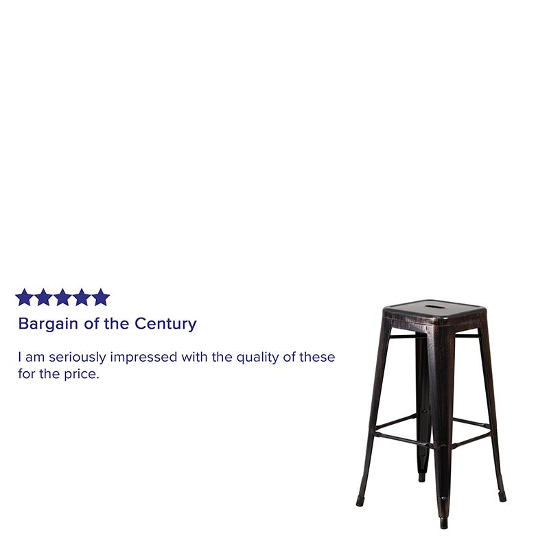Commercial Grade 30" High Backless Black-Antique Gold Metal Indoor-Outdoor Barstool with Square Seat. Picture 4