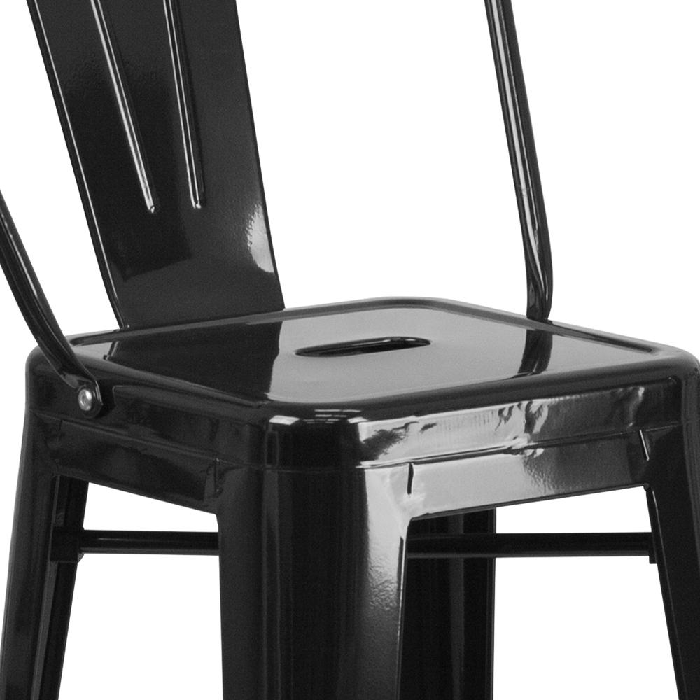 Commercial Grade 30" High Black Metal Indoor-Outdoor Barstool with Removable Back. Picture 6